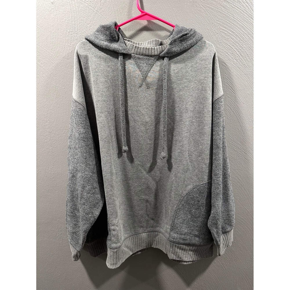 Aerie Real Good Womens Oversized Hoodie Grey Mixed Media Knit Pullover Large NWT